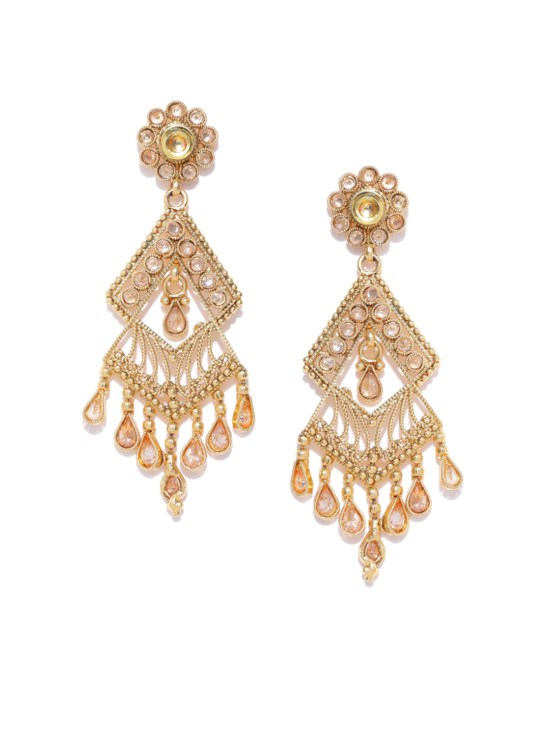 YouBella Gold-Toned Geometric Drop Earrings